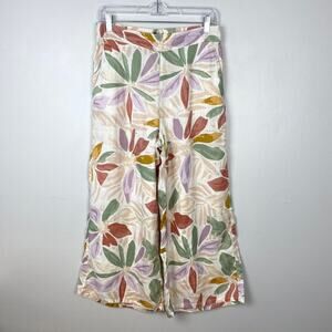 Nicole Miller Linen Floral Wide Leg Pants Cropped Breathable Vacation‎ Medium